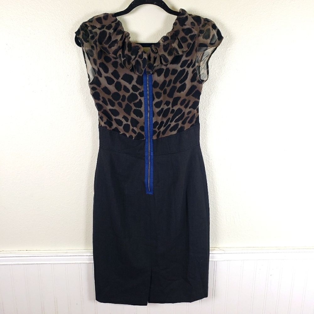 Women's Rebecca Taylor Animal Cheetah Print Fitted Wool Blend Zip Up Dress Sz 06 - Picture 2 of 12